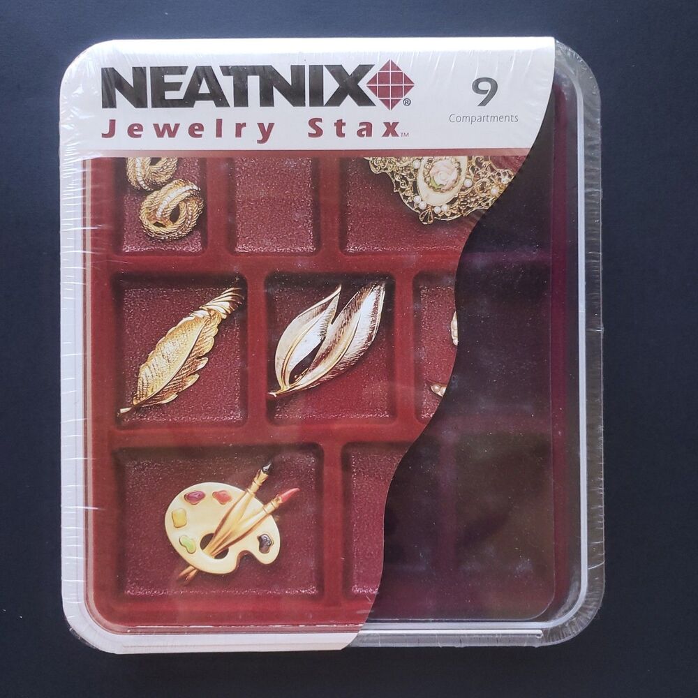 NEATNIX Jewelry Stax 9 Compartment Organizer Burgundy Sealed Style RJS-9-4